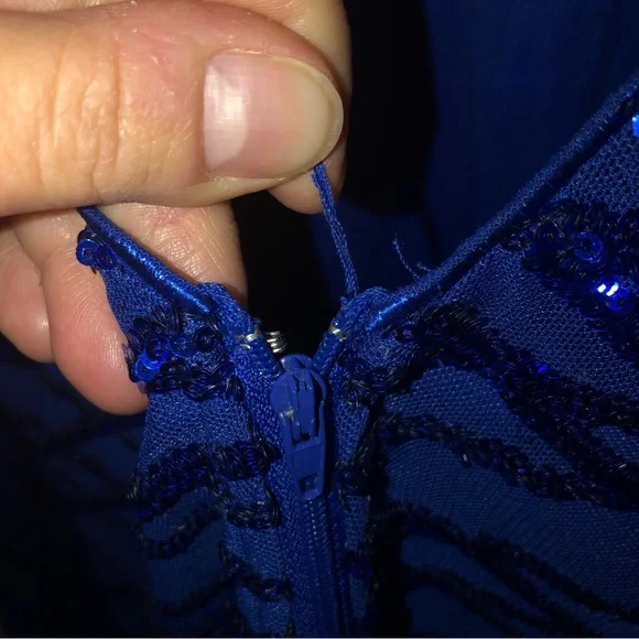 Windsor Blue sequin mini dress long sleeve Medium deep v back - Picture 5 of 7